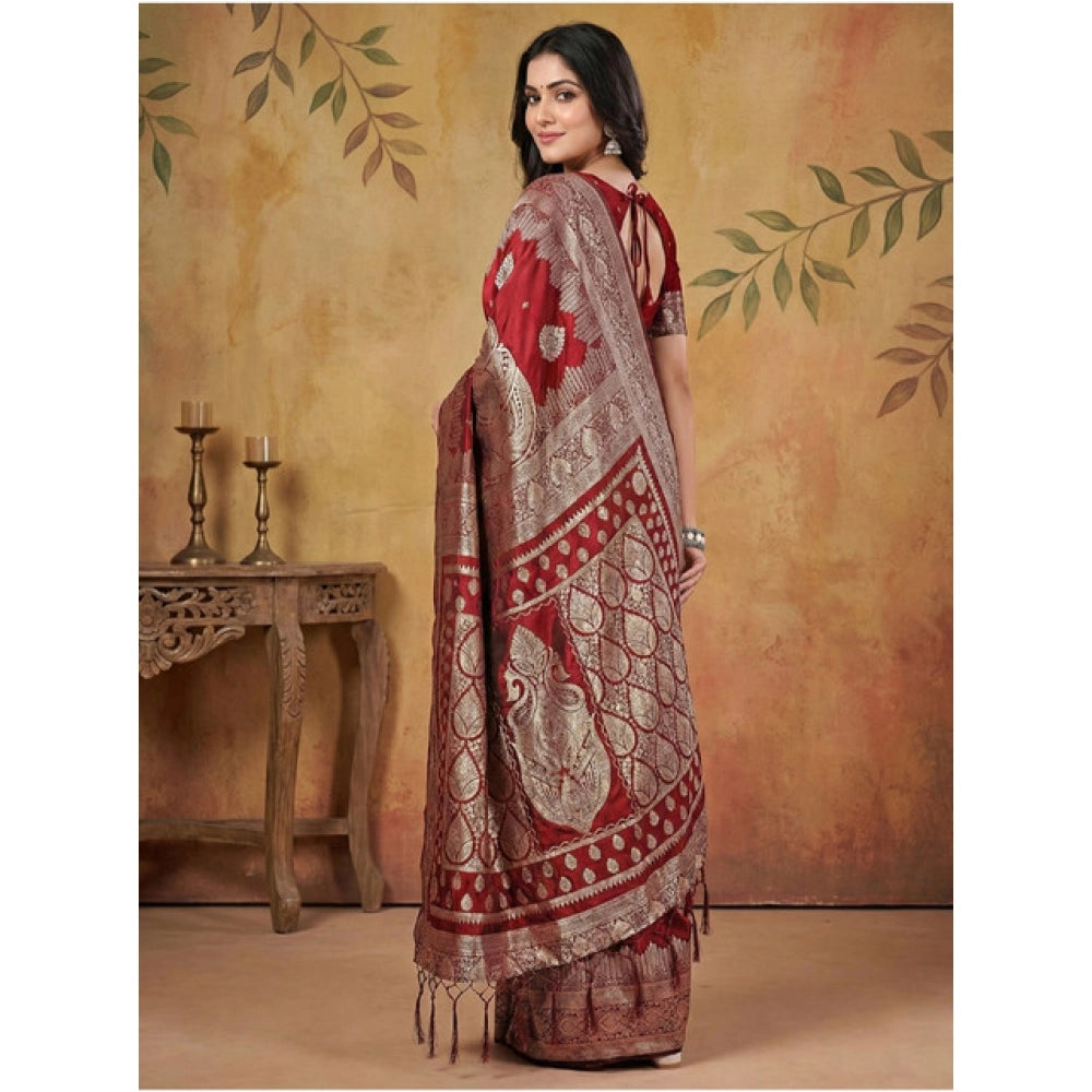 Amfyn Women's Silk Blend Printed Saree With Unstitched Blouse 5.5Mtr (Maroon)