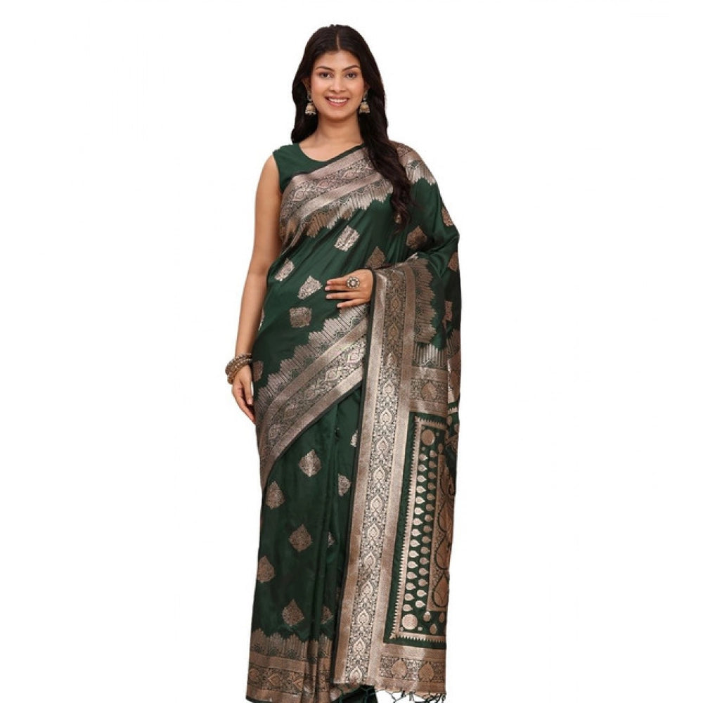 Amfyn Women's Banarasi Silk Printed Saree With Unstitched Blouse 5.5Mtr (Green)