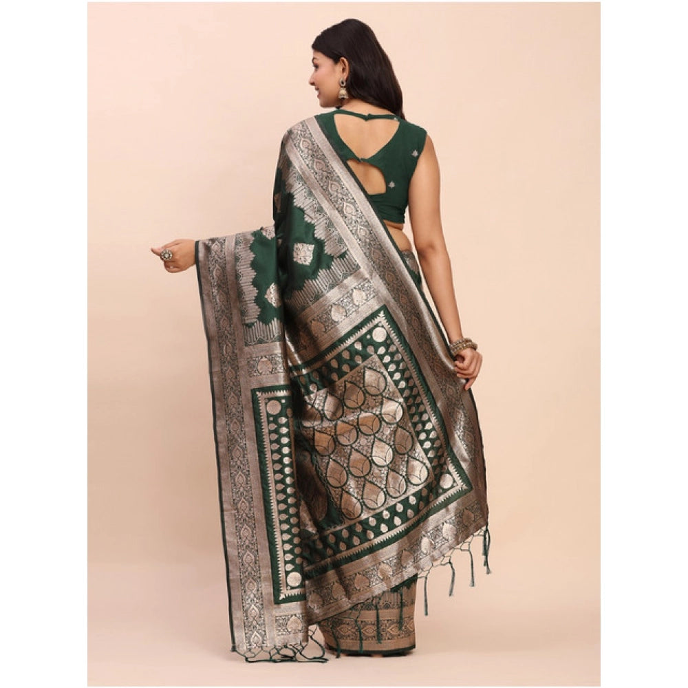 Amfyn Women's Banarasi Silk Printed Saree With Unstitched Blouse 5.5Mtr (Green)