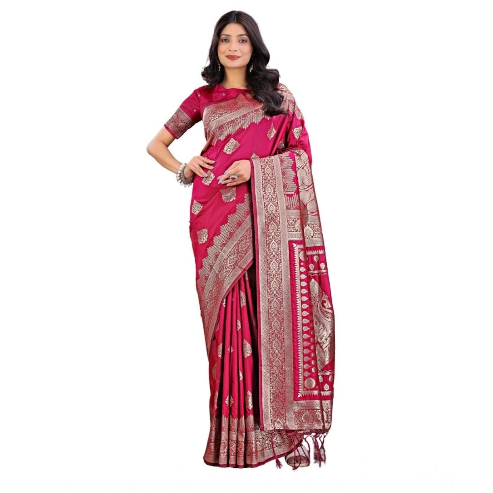 Amfyn Women's Silk Printed Saree With Unstitched Blouse 5.5Mtr (Magenta)