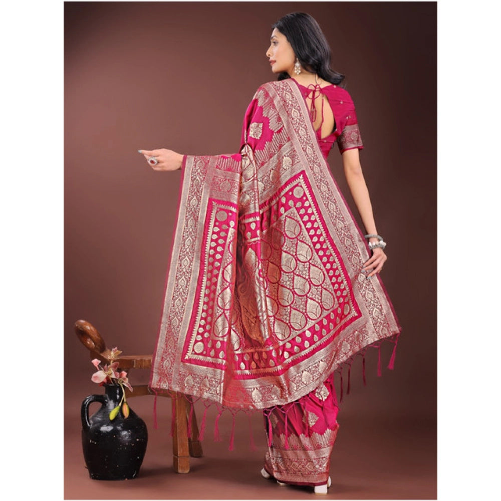 Amfyn Women's Silk Printed Saree With Unstitched Blouse 5.5Mtr (Magenta)