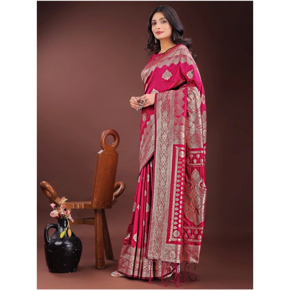Amfyn Women's Silk Printed Saree With Unstitched Blouse 5.5Mtr (Magenta)