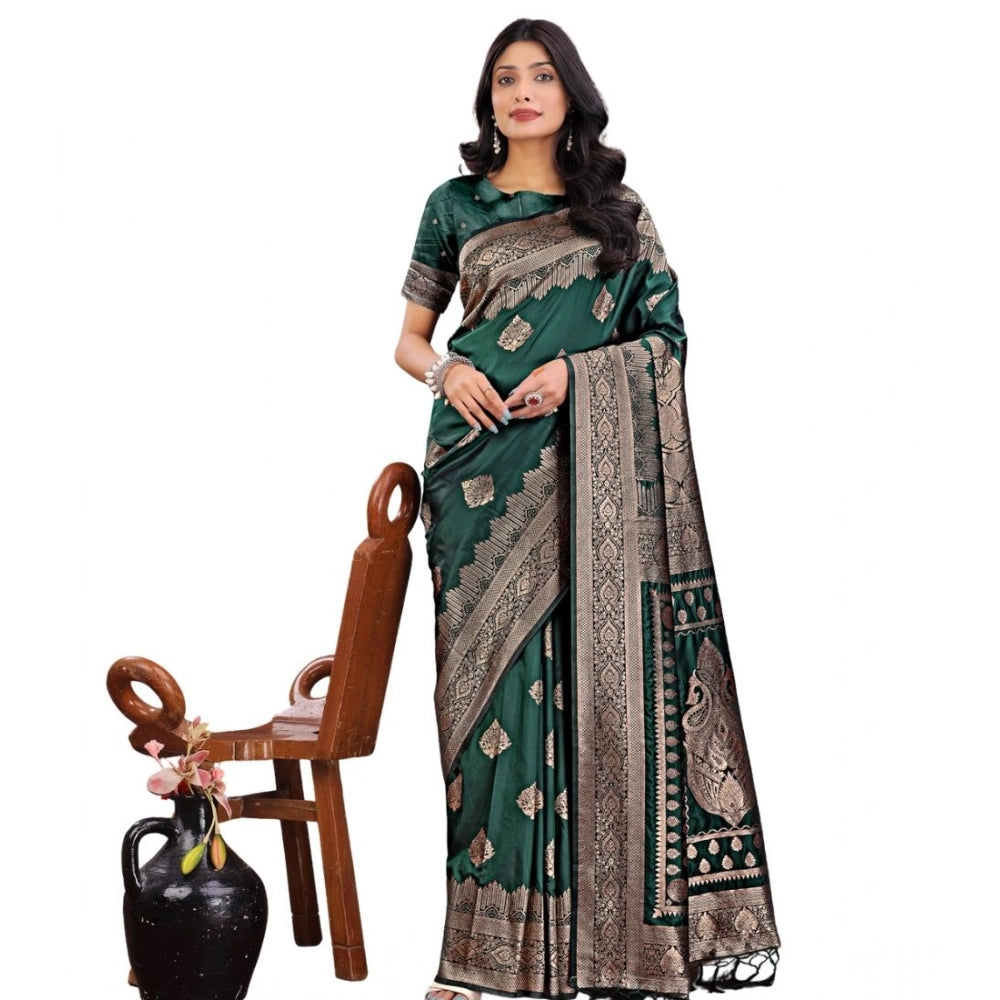 Amfyn Women's Silk Printed Saree With Unstitched Blouse 5.5Mtr (Green)