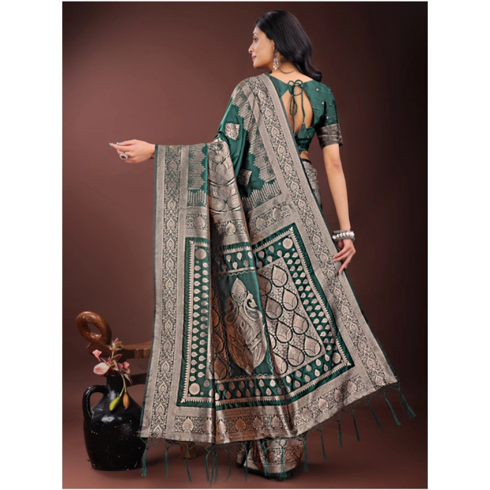 Amfyn Women's Silk Printed Saree With Unstitched Blouse 5.5Mtr (Green)