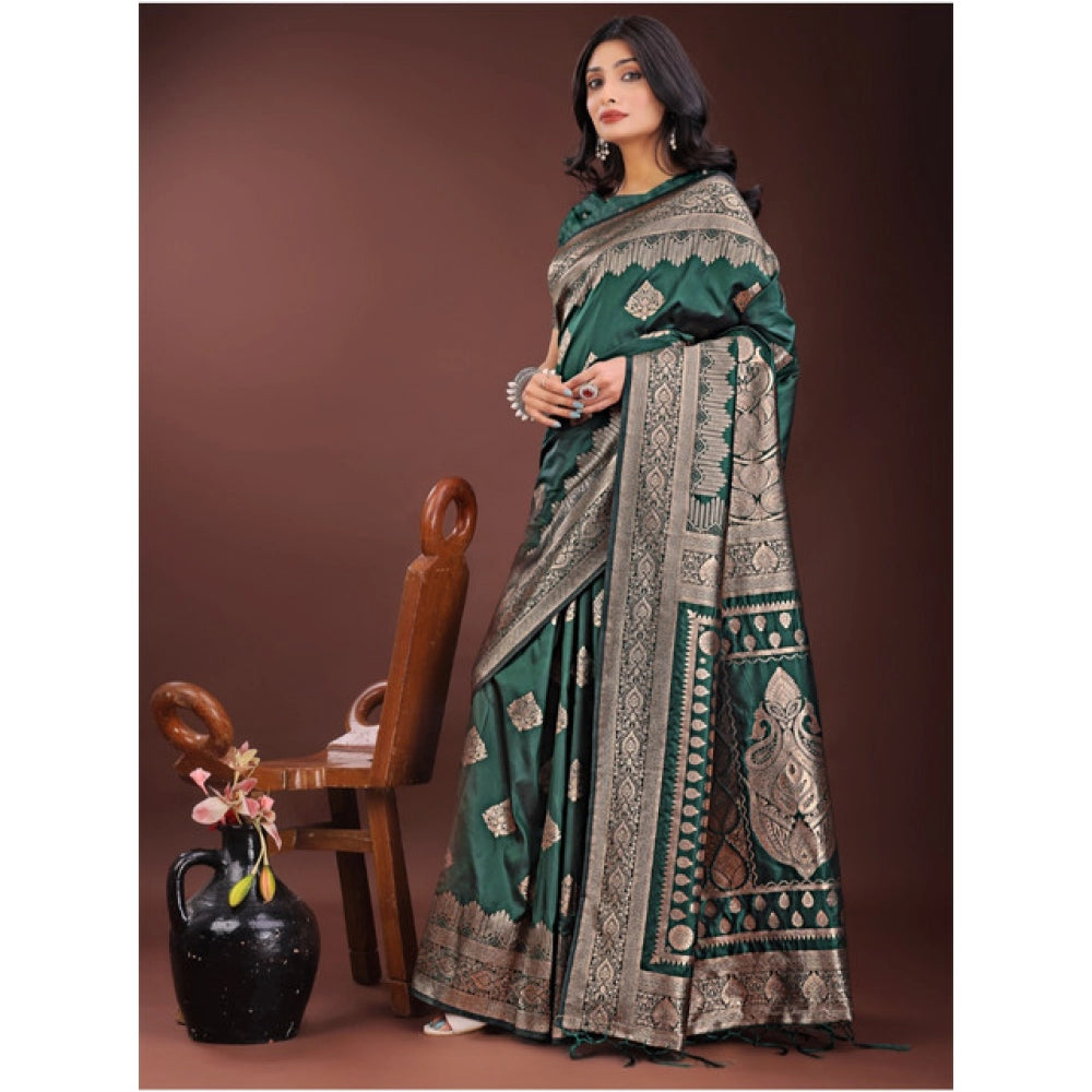 Amfyn Women's Silk Printed Saree With Unstitched Blouse 5.5Mtr (Green)