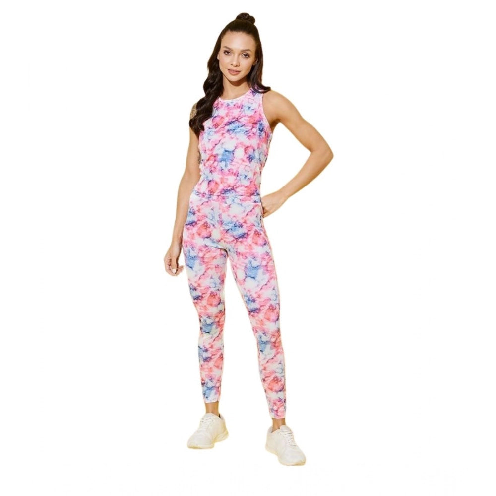 Amfyn Women's Polyester Lycra Printed Sleeveless Active Wear (Multicolor)