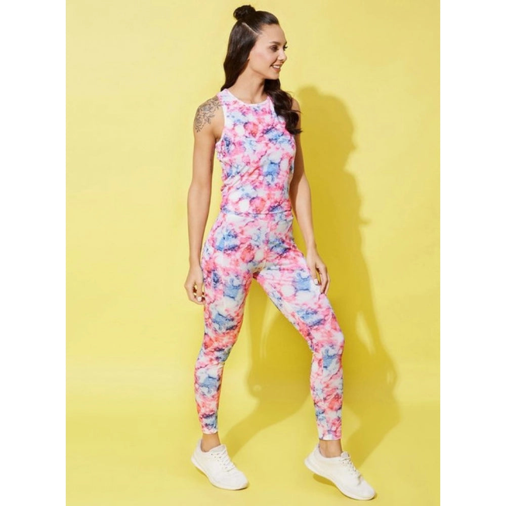 Amfyn Women's Polyester Lycra Printed Sleeveless Active Wear (Multicolor)