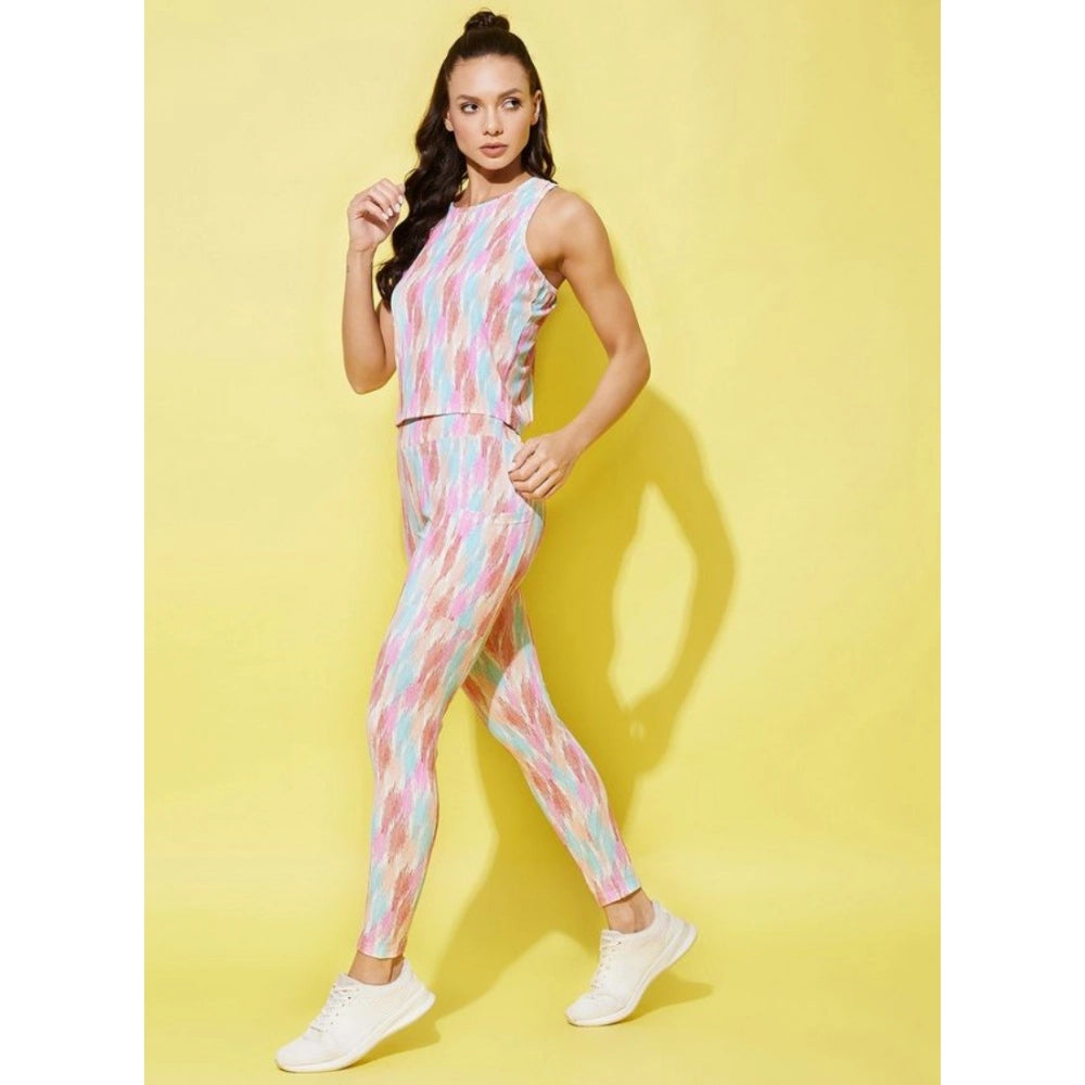 Amfyn Women's Polyester Lycra Printed Sleeveless Active Wear (Multicolor)