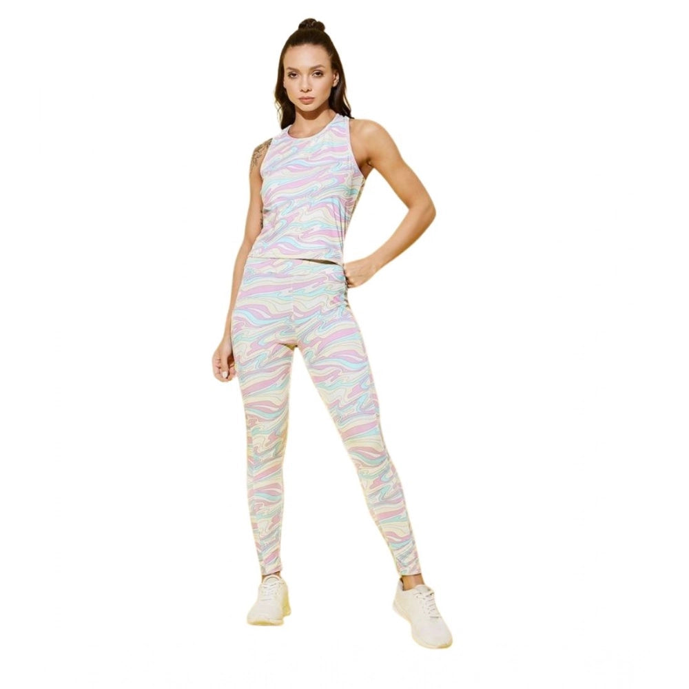 Amfyn Women's Polyester Lycra Printed Sleeveless Active Wear (Multicolor)