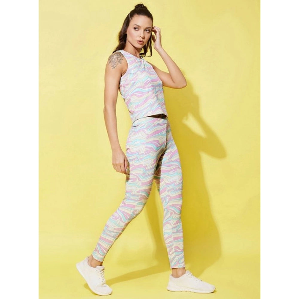 Amfyn Women's Polyester Lycra Printed Sleeveless Active Wear (Multicolor)