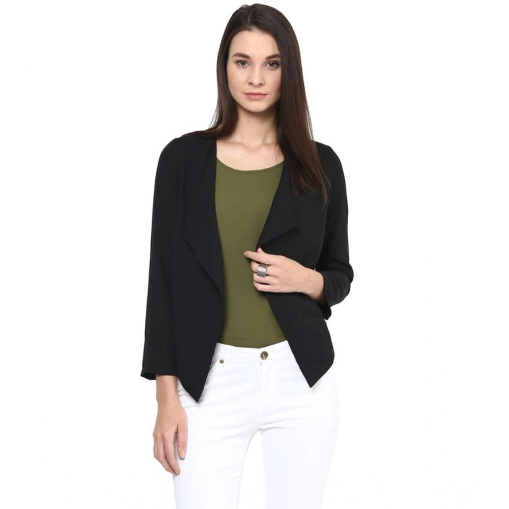 Amfyn Women's Polyester Solid Long Sleeves Blazer (Black)