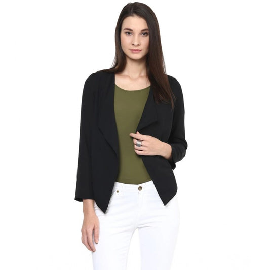Amfyn Women's Polyester Solid Long Sleeves Blazer (Black)