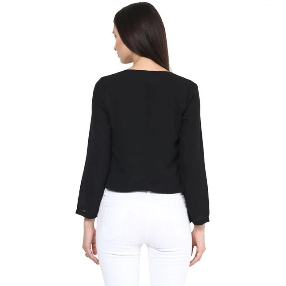 Amfyn Women's Polyester Solid Long Sleeves Blazer (Black)