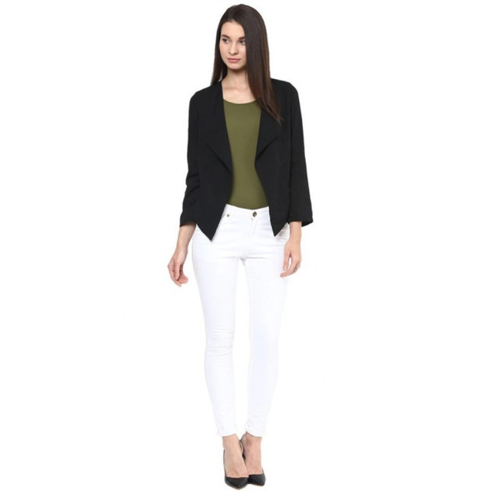 Amfyn Women's Polyester Solid Long Sleeves Blazer (Black)