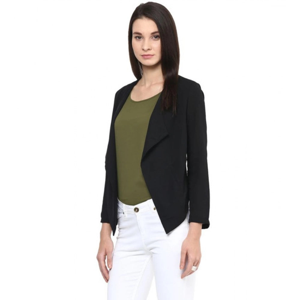 Amfyn Women's Polyester Solid Long Sleeves Blazer (Black)