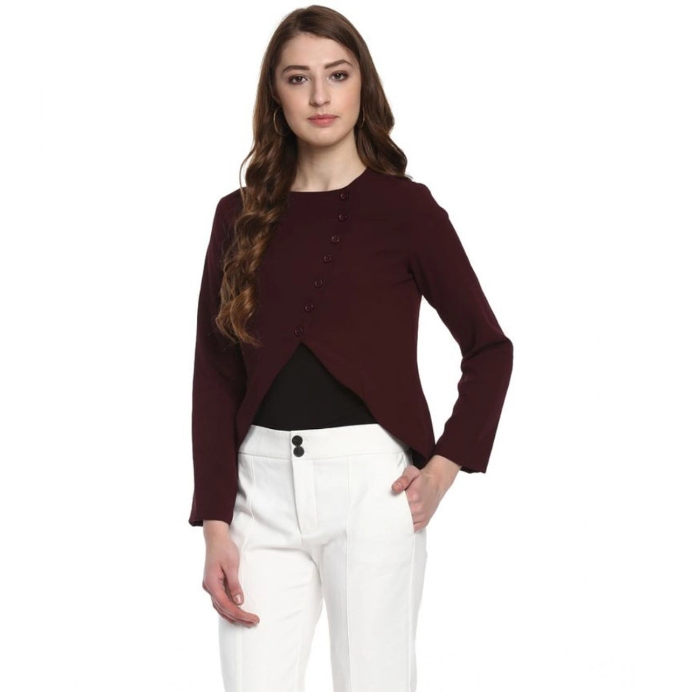 Amfyn Women's Polyester Diagonal Cut Long Sleeves Blazer (Maroon)