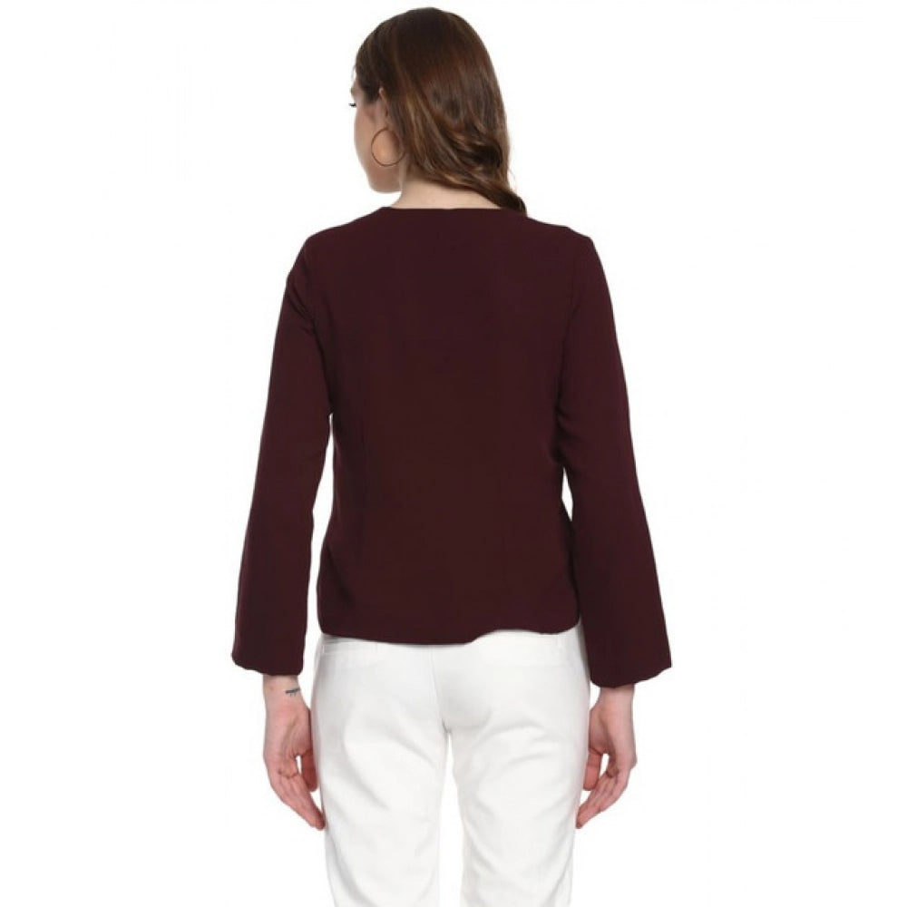 Amfyn Women's Polyester Diagonal Cut Long Sleeves Blazer (Maroon)