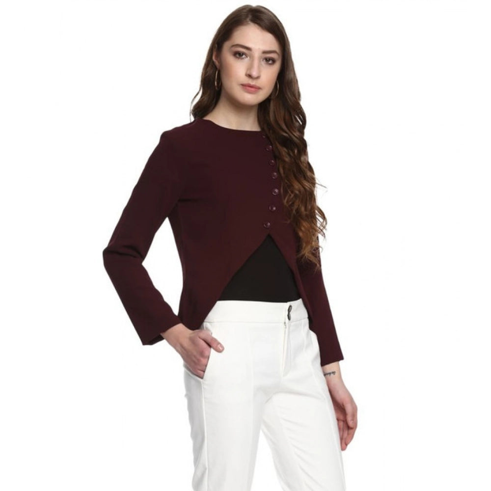 Amfyn Women's Polyester Diagonal Cut Long Sleeves Blazer (Maroon)