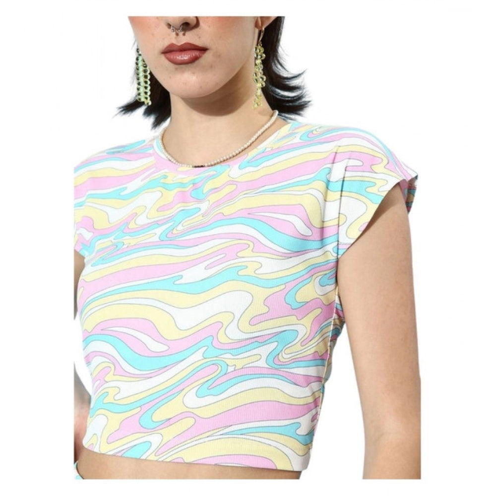 Amfyn Women's Polyester Lycra Printed Cap Sleeve Co-Ord Set (Multicolor)