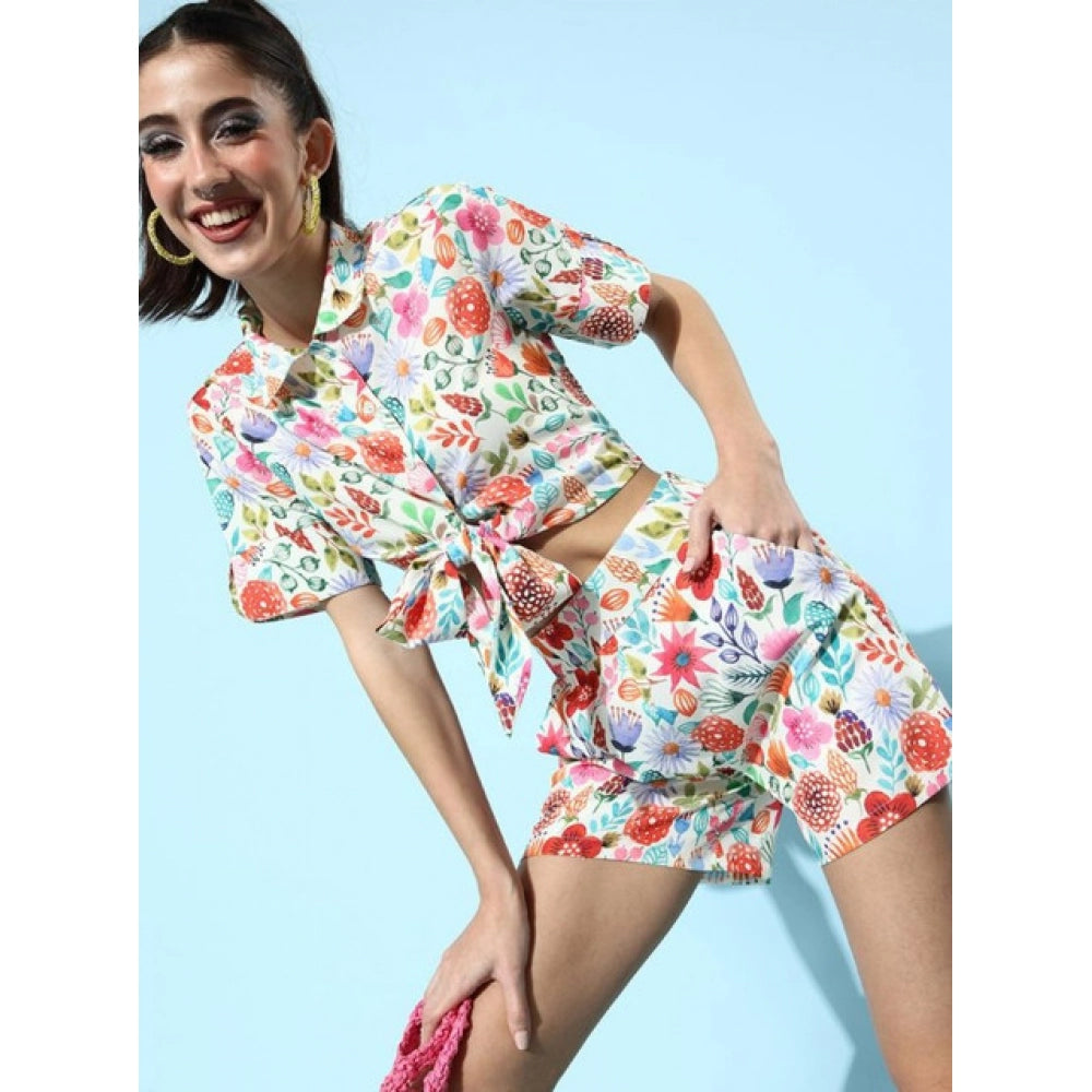 Amfyn Women's Polyester Floral Short Sleeve Co-Ord Set (Multicolor)