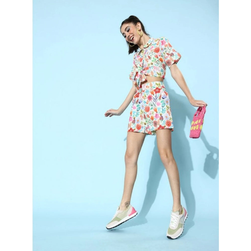 Amfyn Women's Polyester Floral Short Sleeve Co-Ord Set (Multicolor)