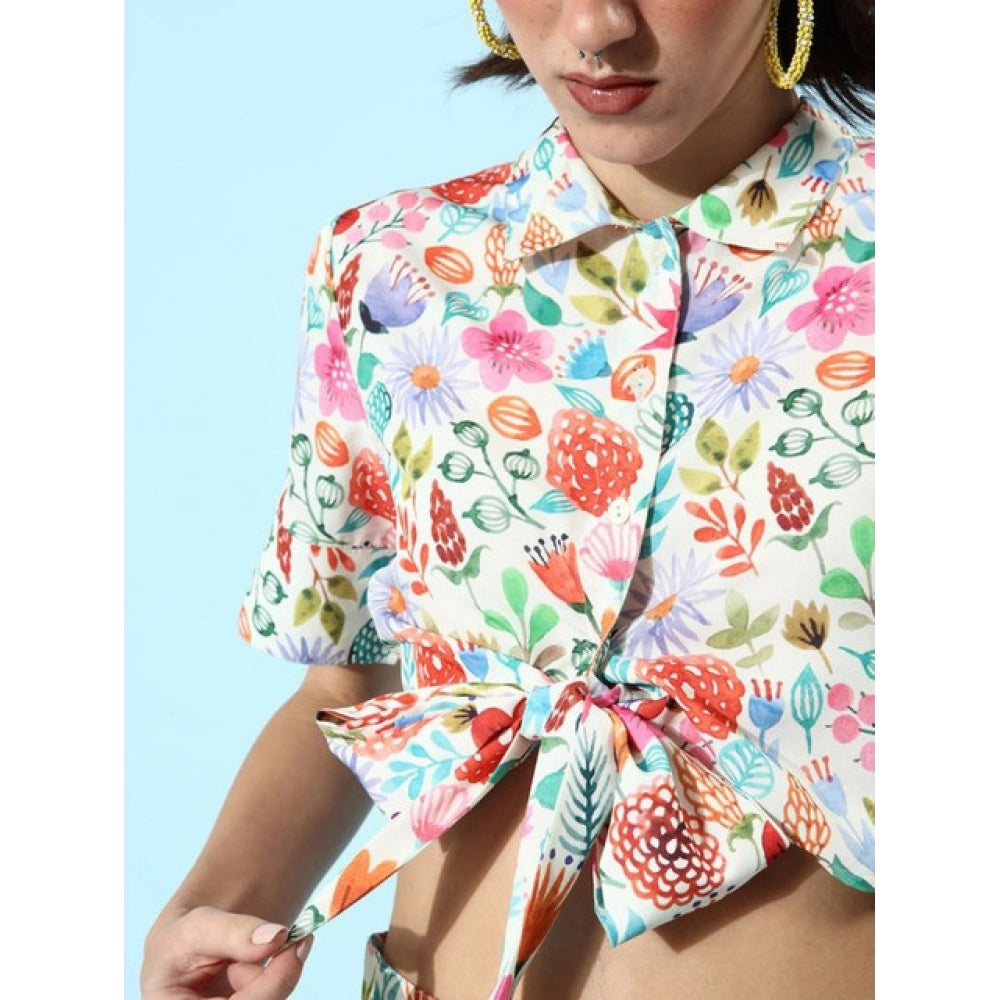 Amfyn Women's Polyester Floral Short Sleeve Co-Ord Set (Multicolor)