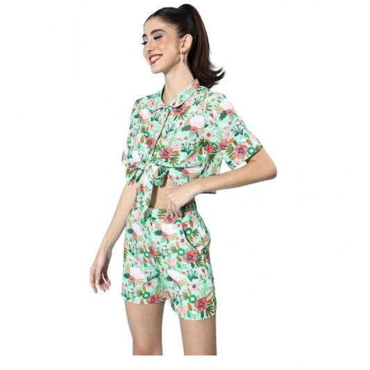 Amfyn Women's Polyester Floral Short Sleeve Co-Ord Set (Multicolor)