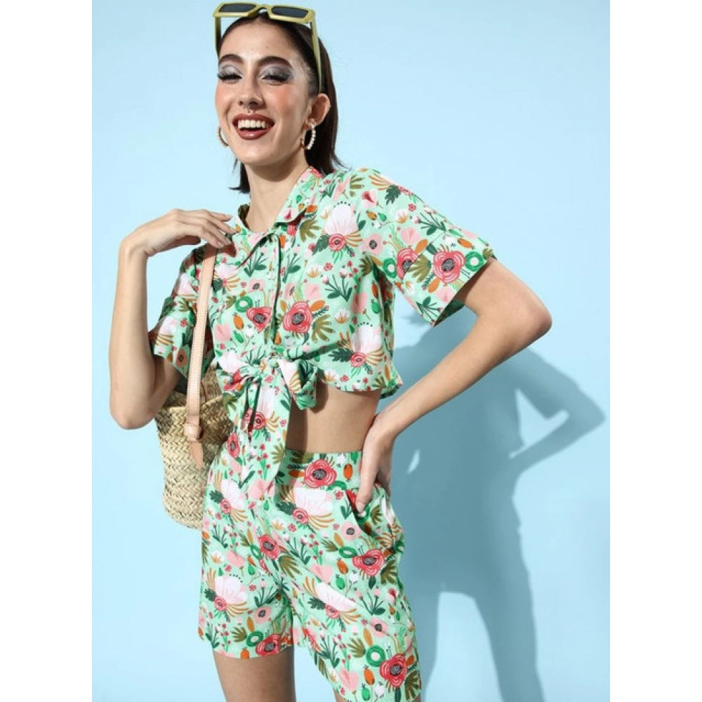 Amfyn Women's Polyester Floral Short Sleeve Co-Ord Set (Multicolor)