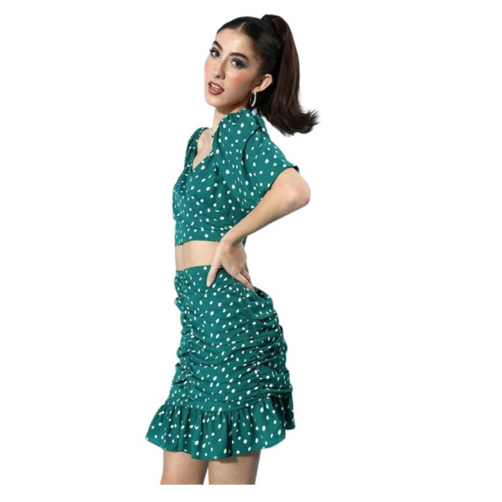 Amfyn Women's Polyester Floral Short Sleeve Co-Ord Set (Green)