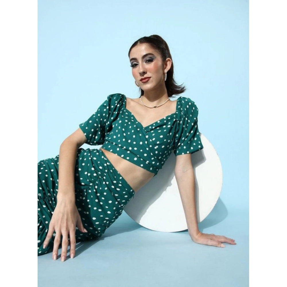 Amfyn Women's Polyester Floral Short Sleeve Co-Ord Set (Green)