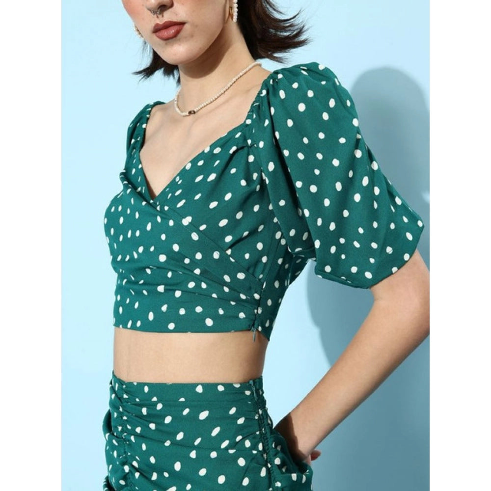 Amfyn Women's Polyester Floral Short Sleeve Co-Ord Set (Green)