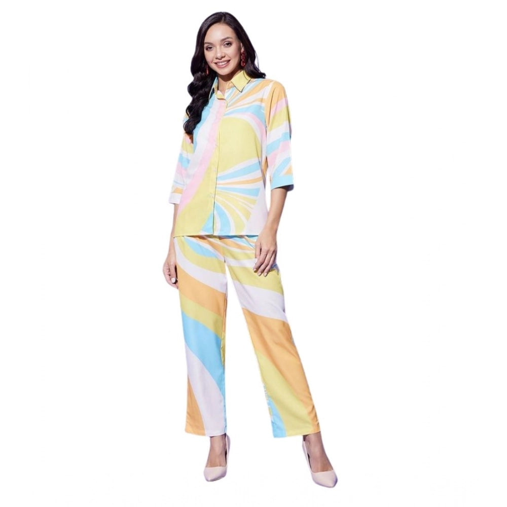 Amfyn Women's Polyester Colour Blocking 3-4th Sleeve Co-Ord Set (Multicolor)