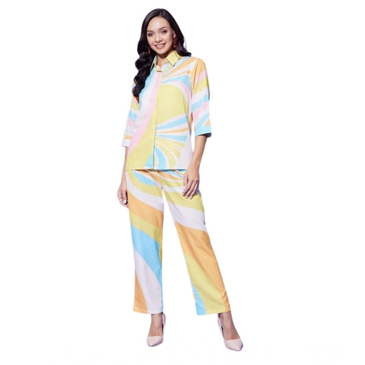 Amfyn Women's Polyester Colour Blocking 3-4th Sleeve Co-Ord Set (Multicolor)