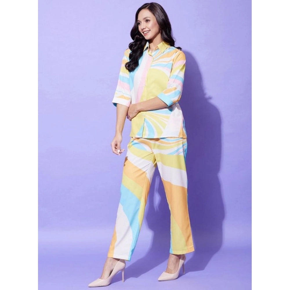 Amfyn Women's Polyester Colour Blocking 3-4th Sleeve Co-Ord Set (Multicolor)