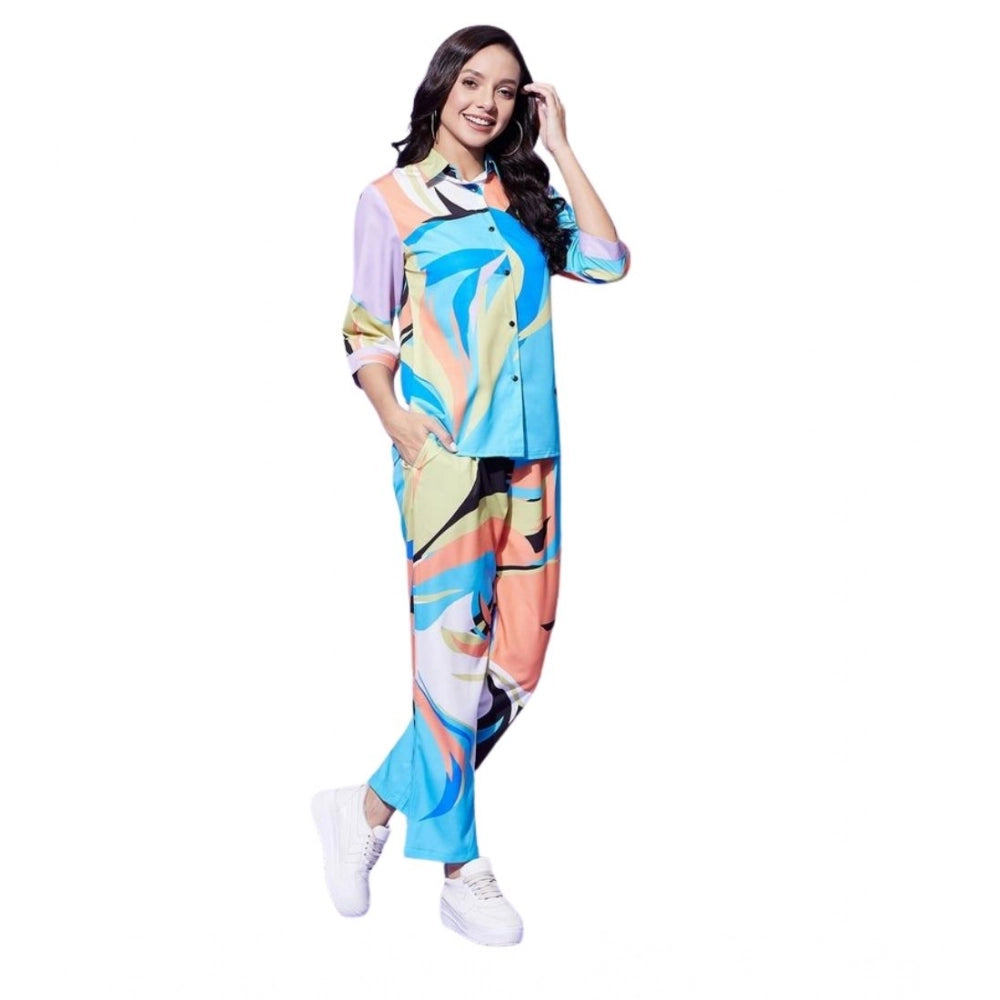 Amfyn Women's Polyester Colour Blocking 3-4th Sleeve Co-Ord Set (Multicolor)