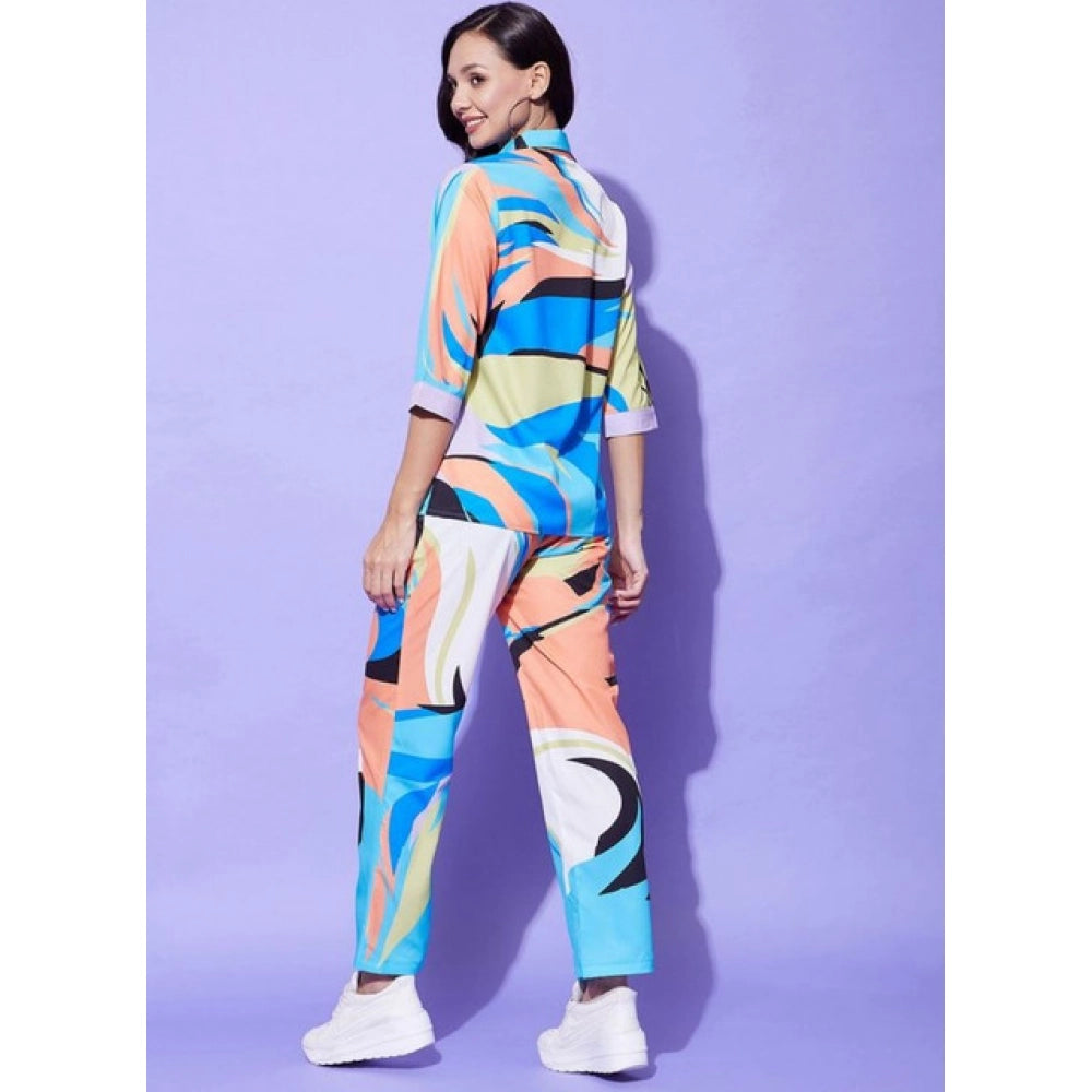 Amfyn Women's Polyester Colour Blocking 3-4th Sleeve Co-Ord Set (Multicolor)