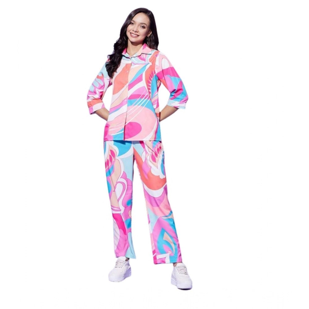Amfyn Women's Polyester Printed 3-4th Sleeve Co-Ord Set (Multicolor)