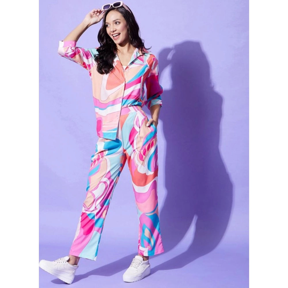 Amfyn Women's Polyester Printed 3-4th Sleeve Co-Ord Set (Multicolor)