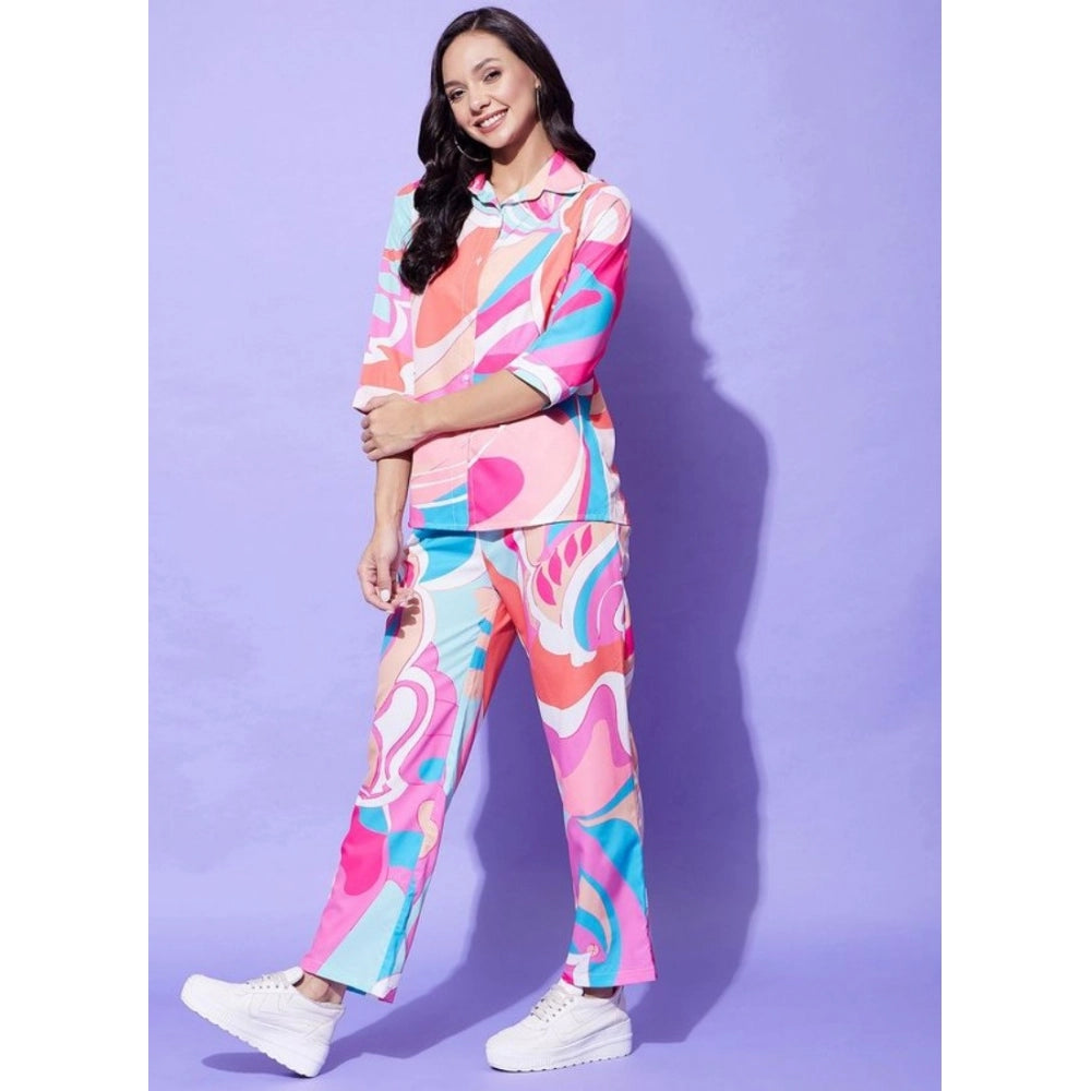 Amfyn Women's Polyester Printed 3-4th Sleeve Co-Ord Set (Multicolor)