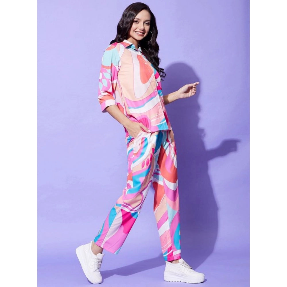 Amfyn Women's Polyester Printed 3-4th Sleeve Co-Ord Set (Multicolor)