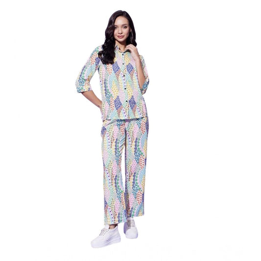 Amfyn Women's Polyester Floral 3-4th Sleeve Co-Ord Set (Multicolor)