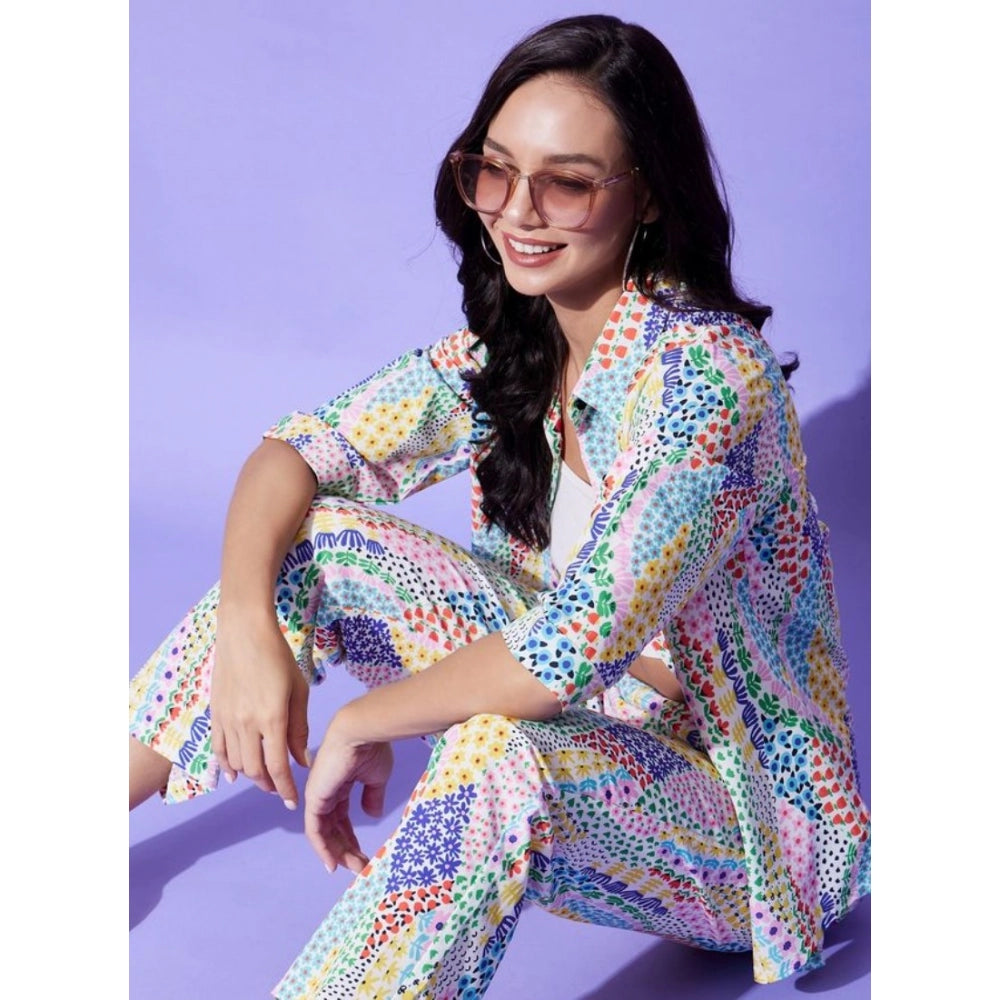 Amfyn Women's Polyester Floral 3-4th Sleeve Co-Ord Set (Multicolor)