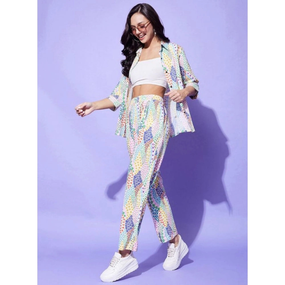 Amfyn Women's Polyester Floral 3-4th Sleeve Co-Ord Set (Multicolor)