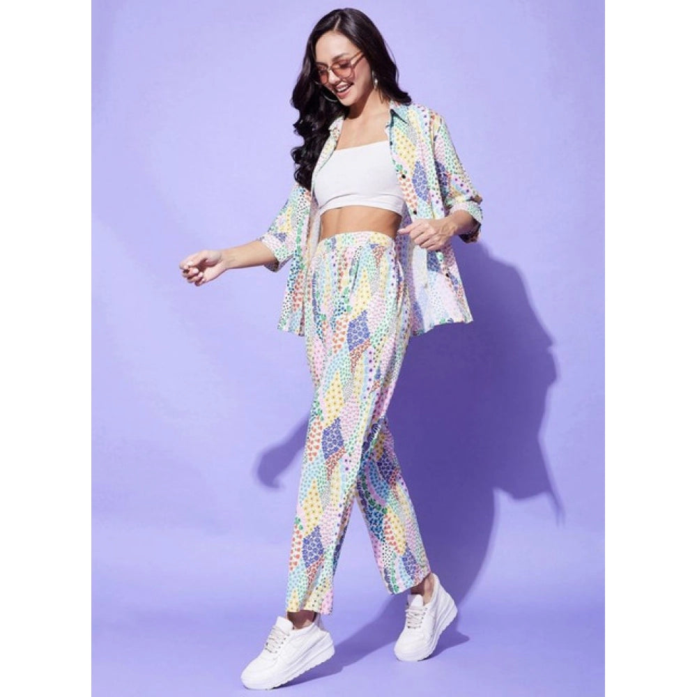 Amfyn Women's Polyester Floral 3-4th Sleeve Co-Ord Set (Multicolor)