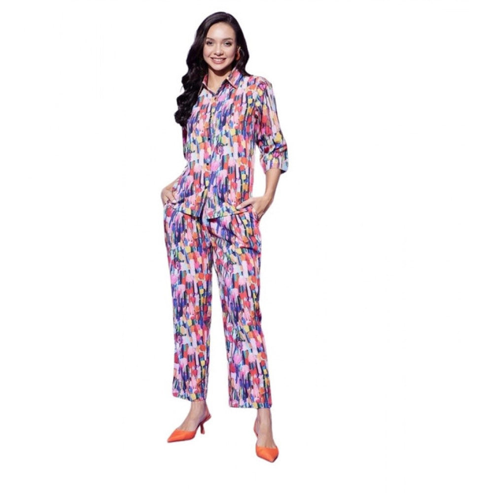 Amfyn Women's Polyester Floral 3-4th Sleeve Co-Ord Set (Multicolor)