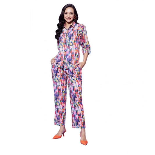 Amfyn Women's Polyester Floral 3-4th Sleeve Co-Ord Set (Multicolor)