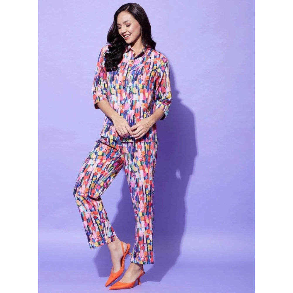 Amfyn Women's Polyester Floral 3-4th Sleeve Co-Ord Set (Multicolor)