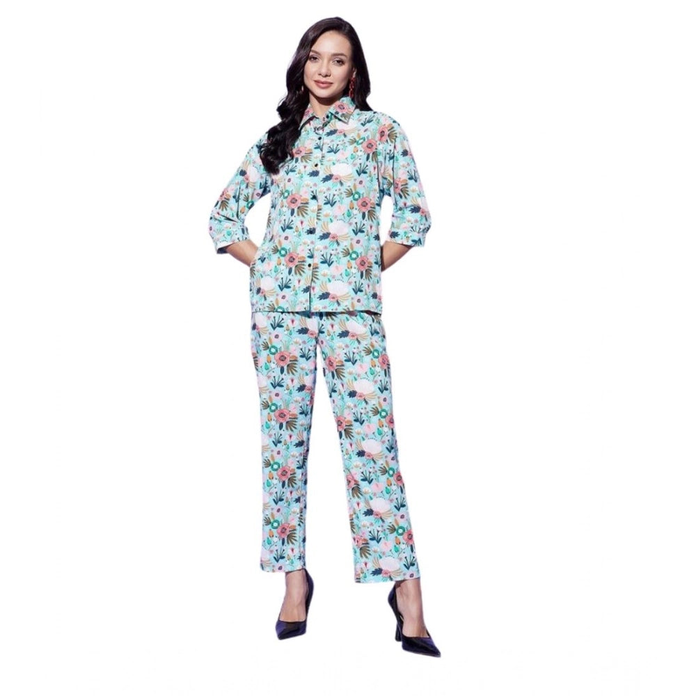 Amfyn Women's Polyester Floral 3-4th Sleeve Co-Ord Set (Multicolor)