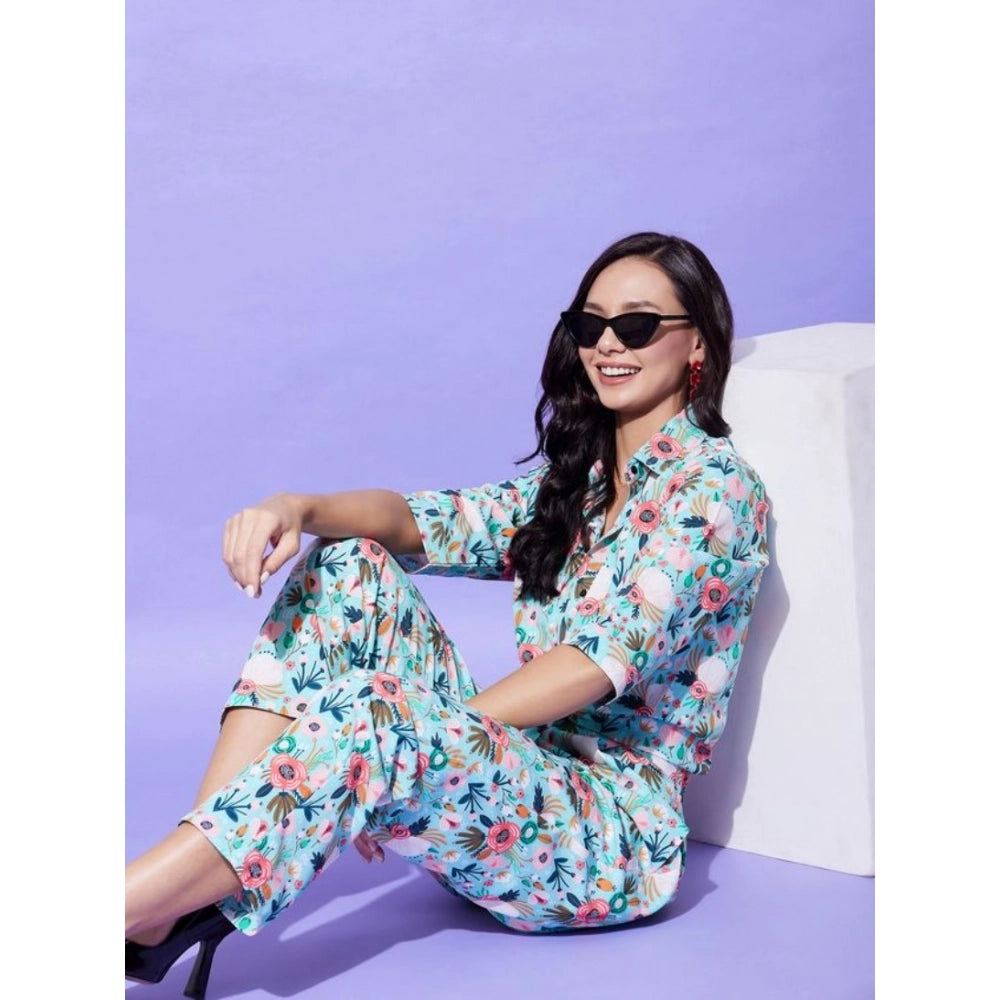 Amfyn Women's Polyester Floral 3-4th Sleeve Co-Ord Set (Multicolor)