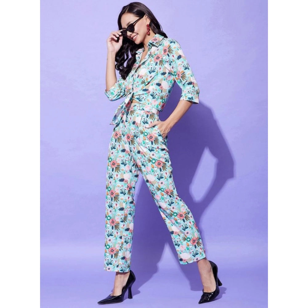 Amfyn Women's Polyester Floral 3-4th Sleeve Co-Ord Set (Multicolor)